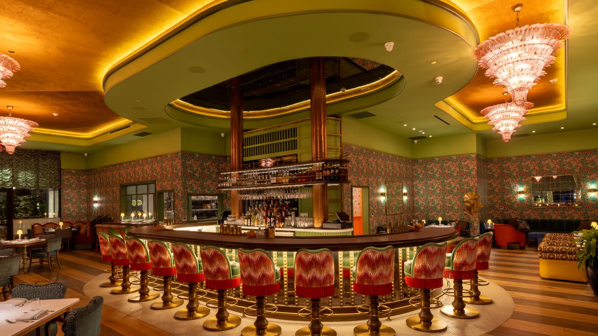 Bar seating in a restaurant dining room